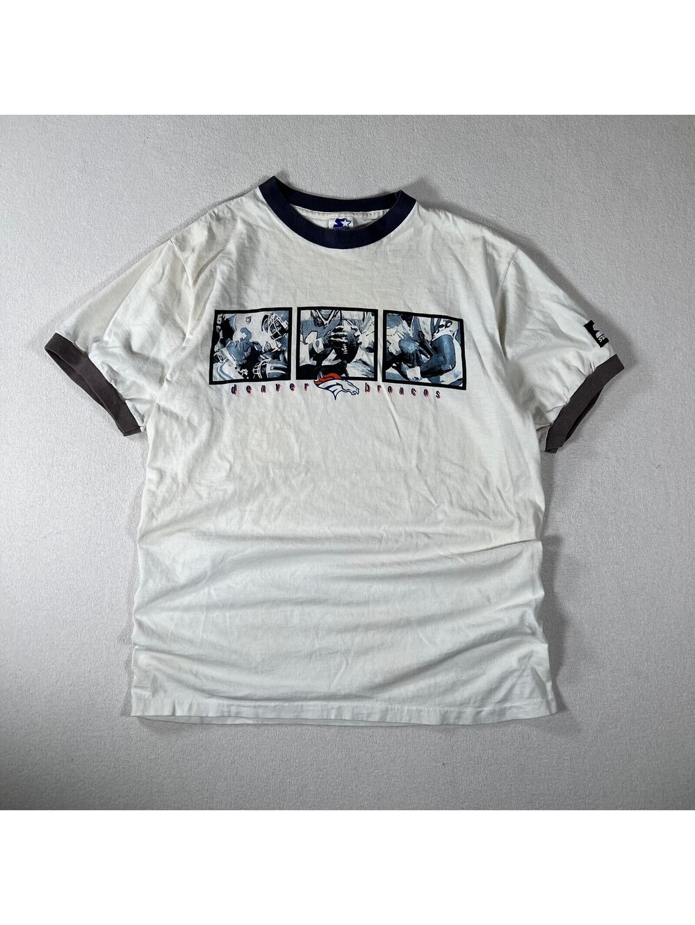 Vintage 90s Starter Denver Broncos White Graphic T-Shirt Medium
